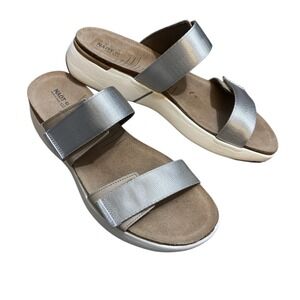 Naot Sandals Womens 11 Calliope Slide Double Strap Silver Metallic Wedge 42 Cork